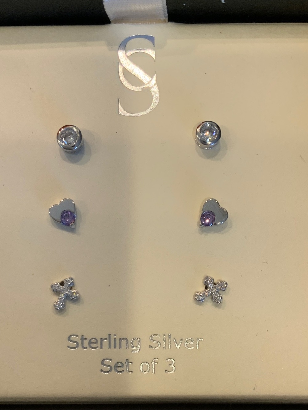 Sterling Silver Women’s 3-Pair Earring Set - Silver & Purple